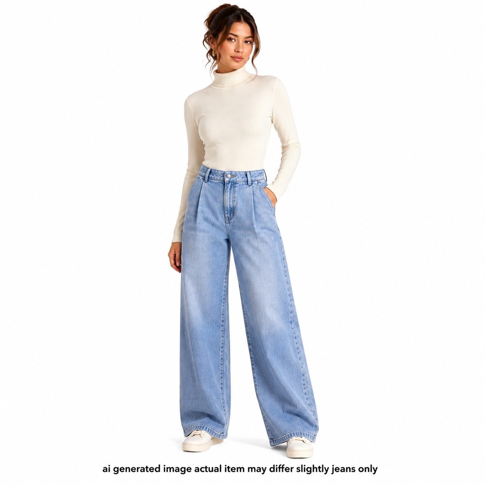 Triarchy Wide Leg Jeans Womens 26 Blue Light Wash High Rise Pleated